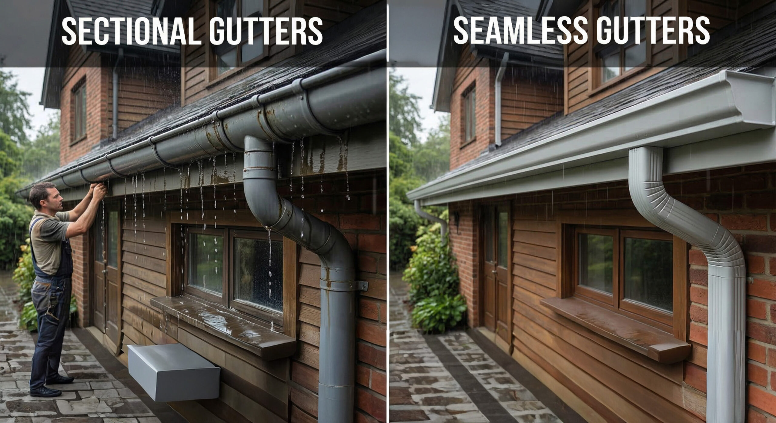Leaking sectional gutters versus seamless gutters