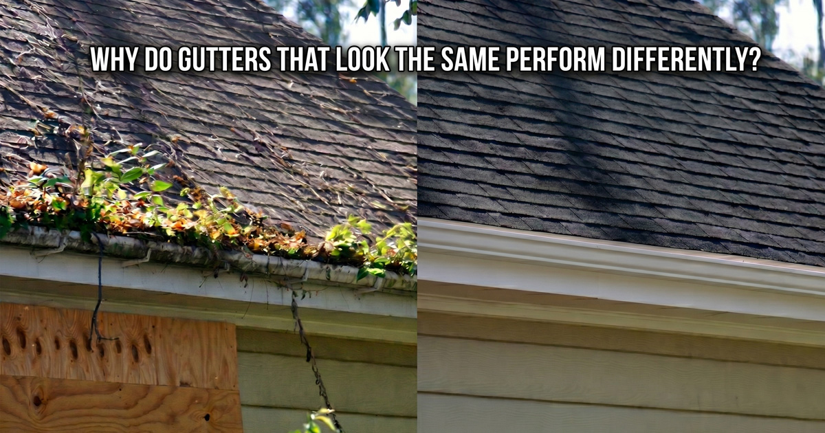 clogged vs clean gutter during rain overflow comparison